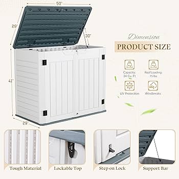 Amazon | Greesum 屋外 横型 樹脂製 収納 物置 34立方フィート